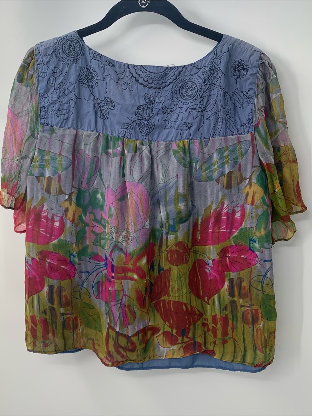 WD NY Women's Boho MultiColored Floral Sheer Lined Blouse 10